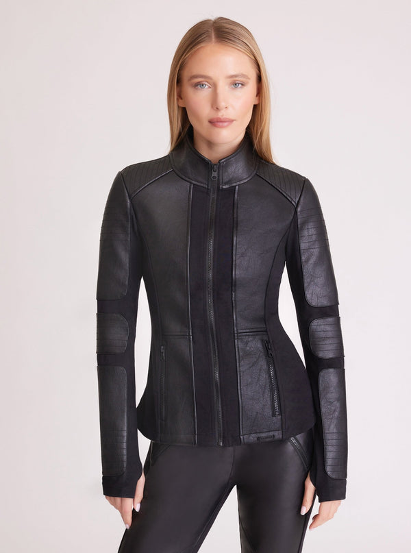 blanc noir Zip Front Moto Jacket Black