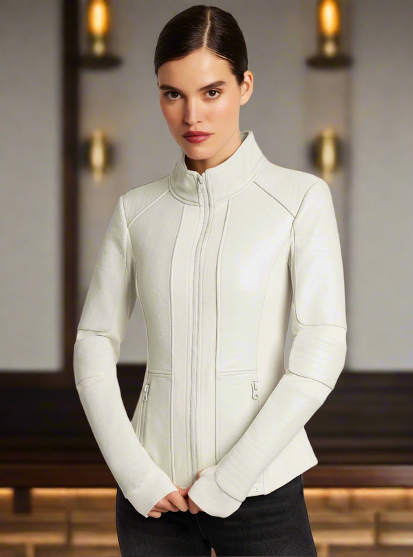 Blanc Noir Zip Front Moto Jacket White Alyssum