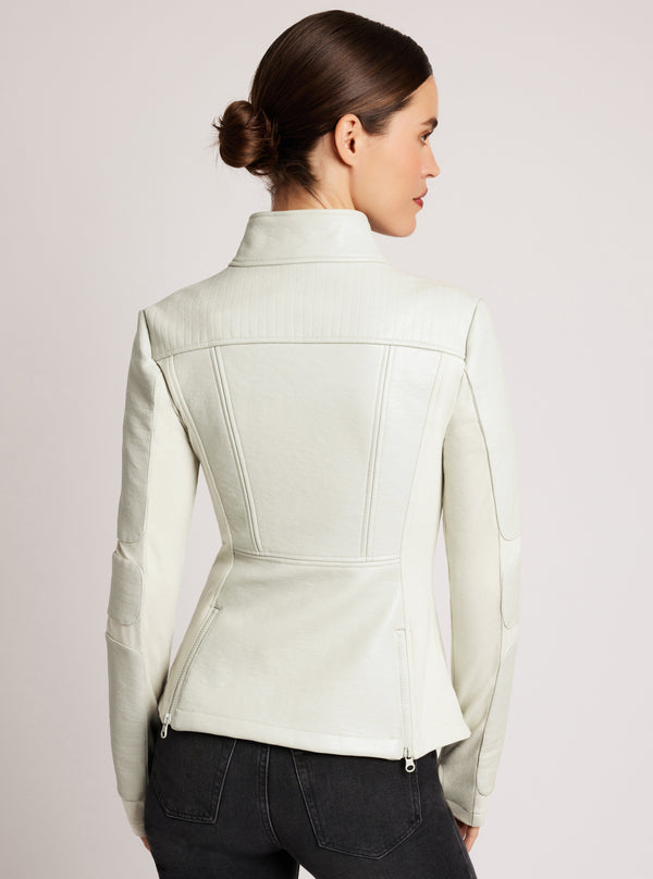 Blanc Noir Zip Front Moto Jacket White Alyssum