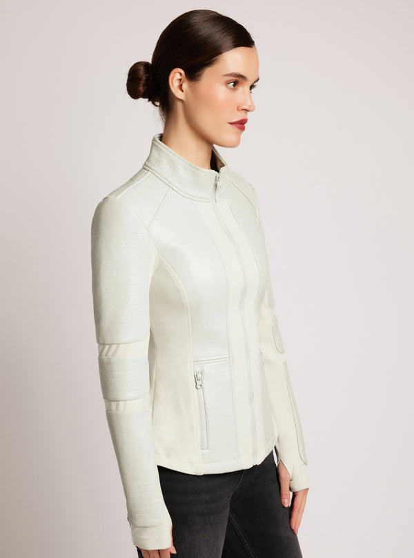 Blanc Noir Zip Front Moto Jacket White Alyssum