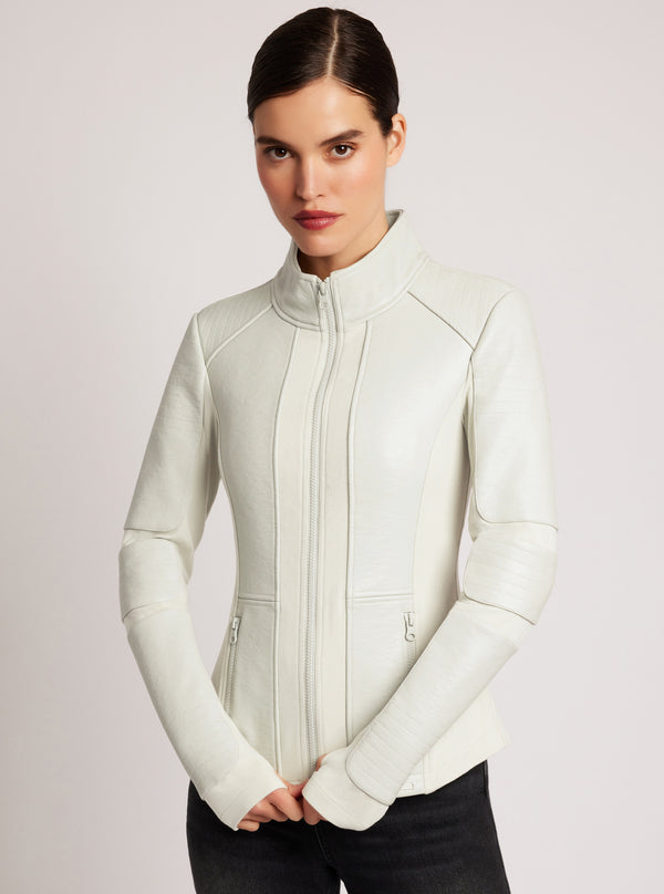 blanc noir Zip Front Moto Jacket White Alyssum