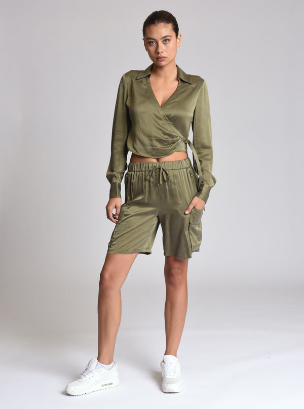 Blanc Noir Chelsea Silk Bermuda Cargo Short Naval Blue