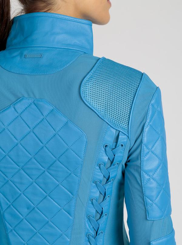 Blanc Noir Classic Leather Mesh Moto Jacket Azure Or Watermelon (Cranberry) Cranberry