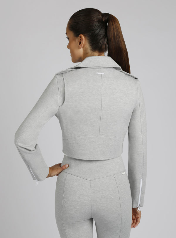 Blanc Noir Cleo Cropped Ponte Moto Jacket LT Heather Grey / Optic White