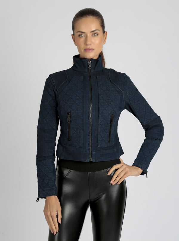 Blanc Noir DENIM SEVILLE MOTO JACKET Dark Denim Rinse