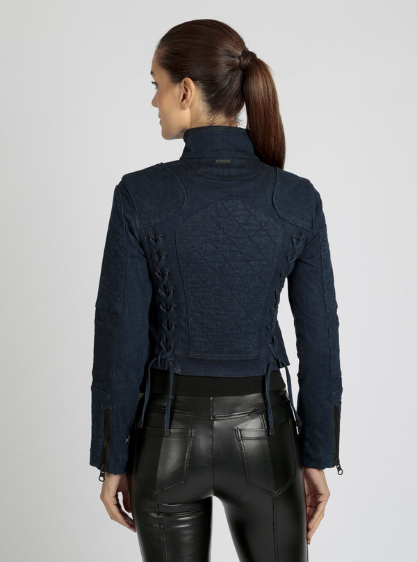 Blanc Noir DENIM SEVILLE MOTO JACKET Dark Denim Rinse