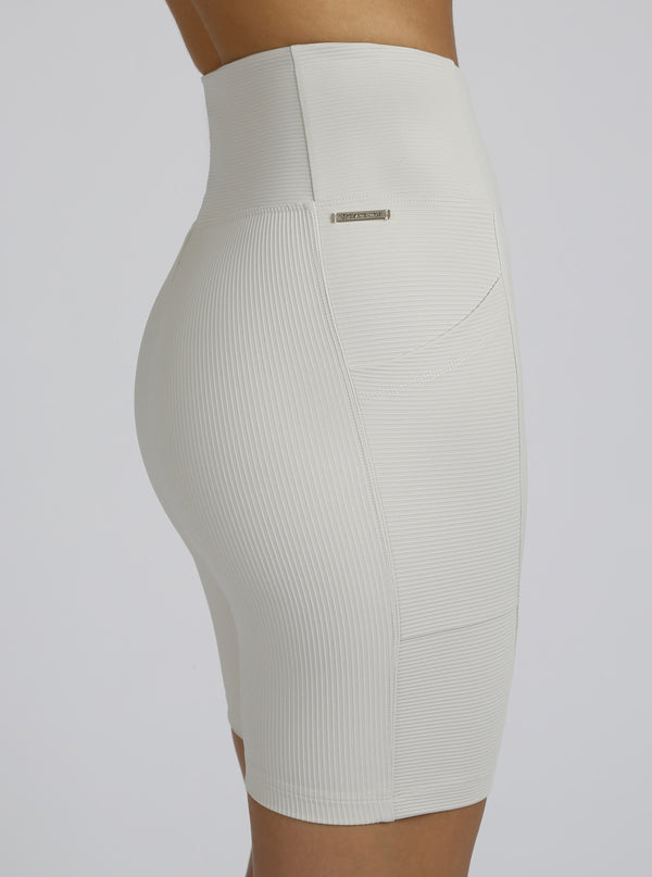 Blanc Noir Directional Rib Bike Short Gold Trims Pumice Stone