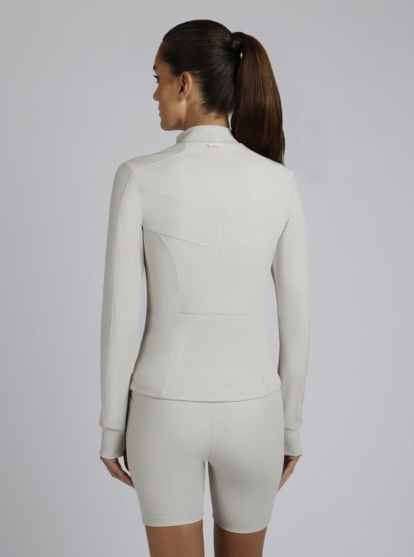 Blanc Noir Directional Rib Jacket Gold Trims Pumice Stone