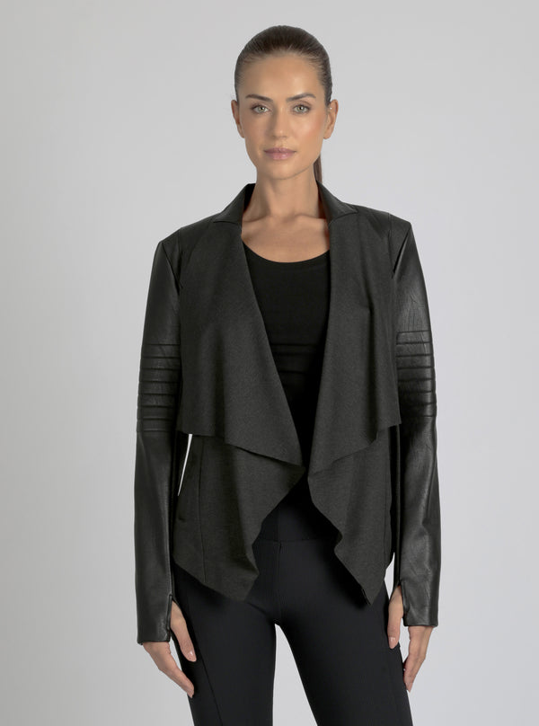 Blanc Noir Drape Front Jacket Heather Dark Charcoal