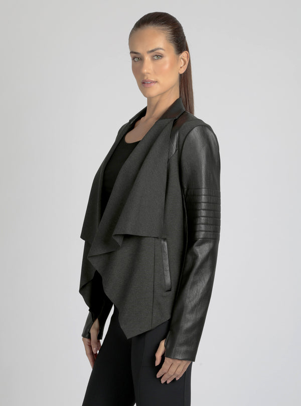 blanc noir Drape Front Jacket Heather Dark Charcoal