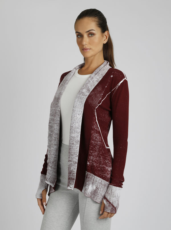 Blanc Noir Huntress Drape Front Cardigan Oxblood Red