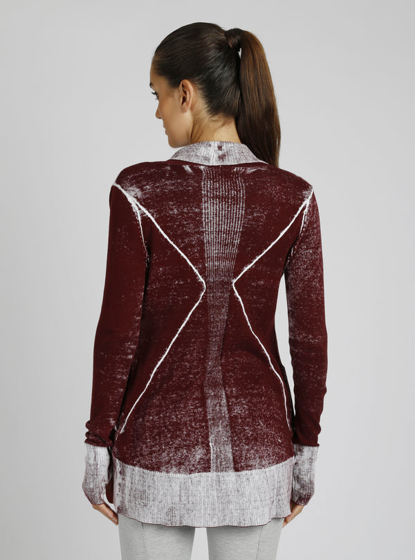 Blanc Noir Huntress Drape Front Cardigan Oxblood Red