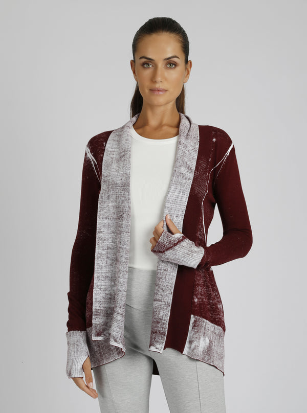 blanc noir Huntress Drape Front Cardigan Oxblood Red