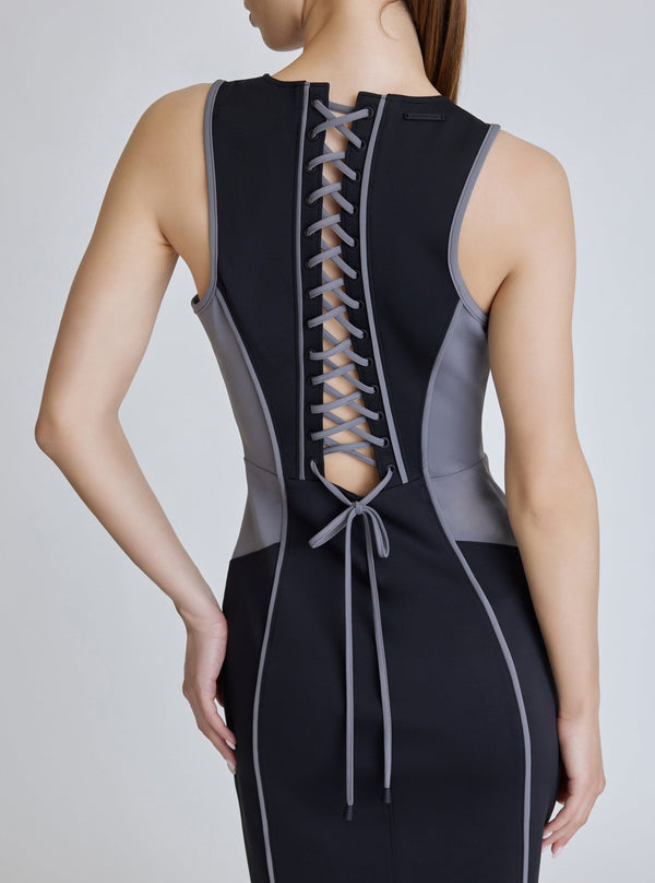 blanc noir Lace Back Dress - Black Colorblock BLACK/CHARCOAL