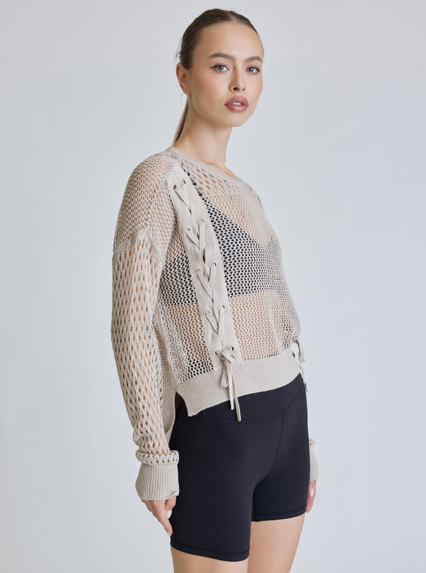 Blanc Noir LACE UP SWEATSHIRT - FINAL SALE PUMICE STONE