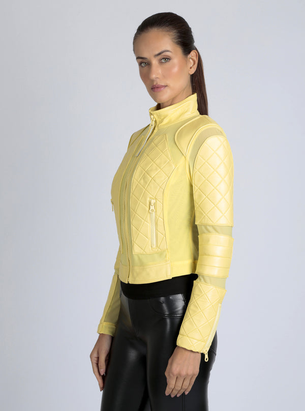 Blanc Noir Leather Moto Mesh Jacket - Pale Banana Pale Banana
