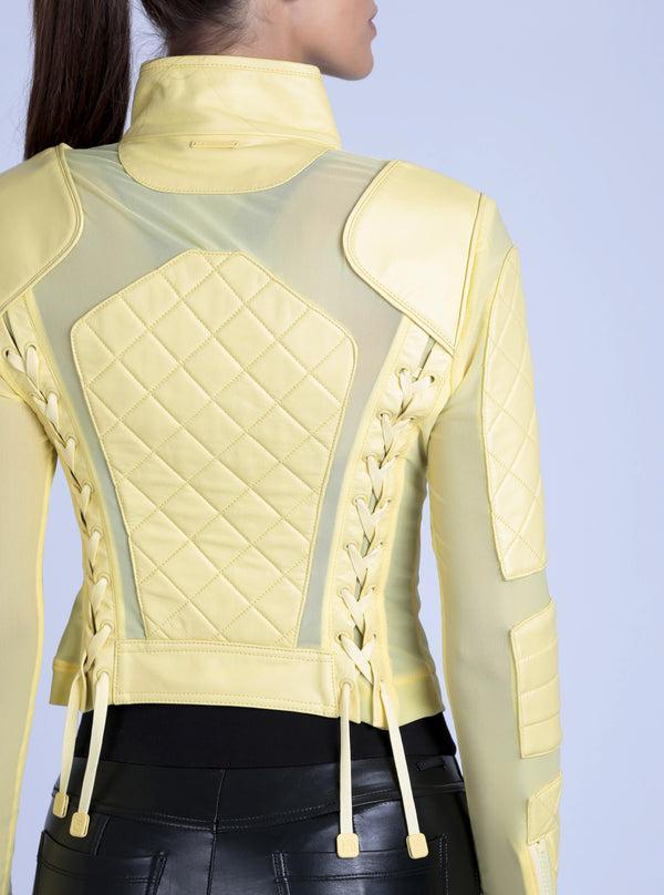 Blanc Noir Leather Moto Mesh Jacket - Pale Banana Pale Banana