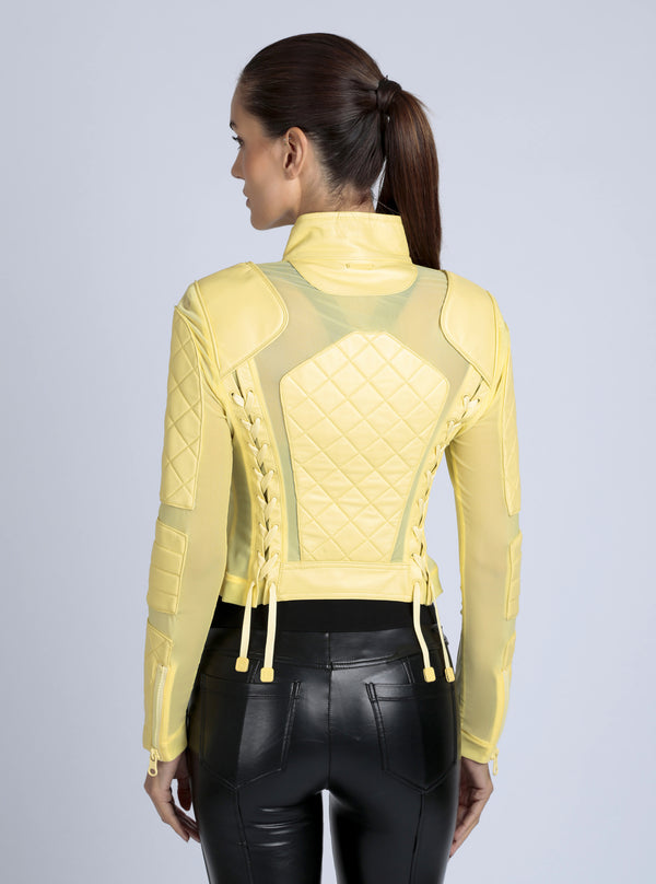 blanc noir Leather Moto Mesh Jacket - Pale Banana Pale Banana
