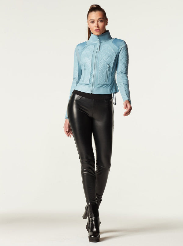 Blanc Noir Leather Moto Mesh Jacket - Sky Blue Blue Fog