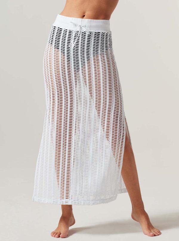 Blanc Noir Linear Mesh Skirt - White FINAL SALE White