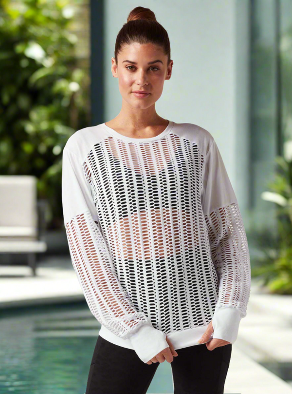 blanc noir Linear Mesh Sweatshirt - White FINAL SALE White
