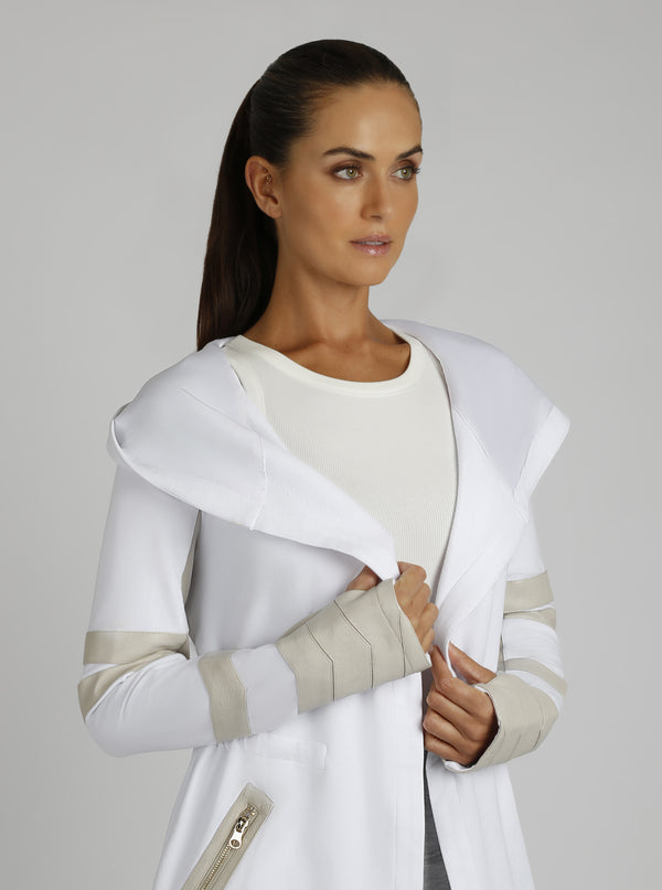 Blanc Noir Maitri Sporty Cut Traveler Jacket - Gold Trims Optic White Pumice