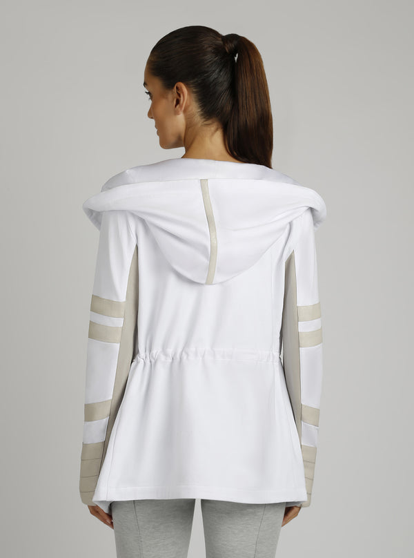Blanc Noir Maitri Sporty Cut Traveler Jacket - Gold Trims Optic White Pumice