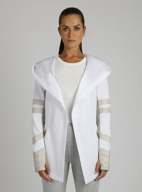 blanc noir Maitri Sporty Cut Traveler Jacket - Gold Trims Optic White Pumice
