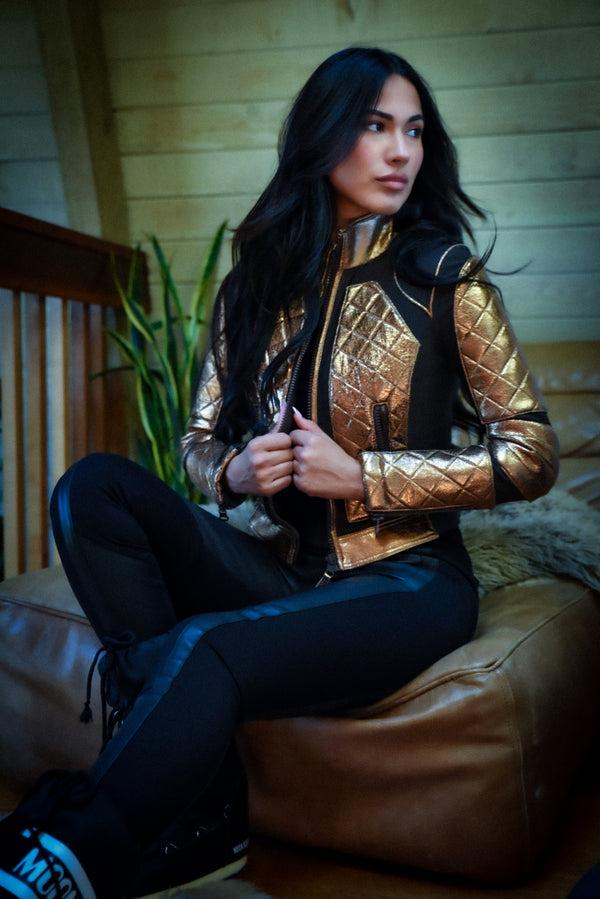 Blanc Noir Metallic Moto Mesh Jacket - Copper/Brown Abu Dhabi