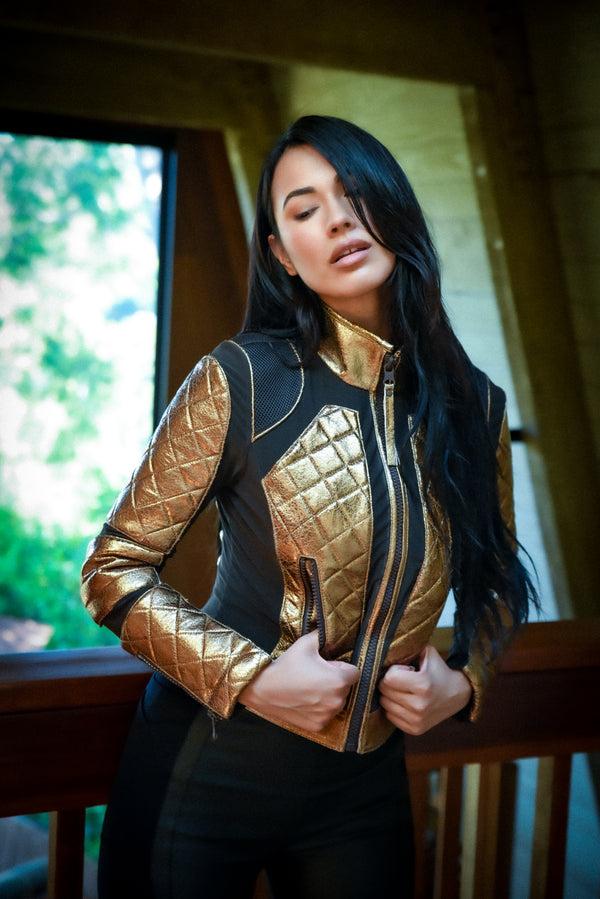 Blanc Noir Metallic Moto Mesh Jacket - Copper/Brown Abu Dhabi