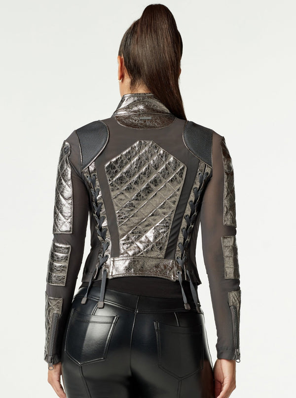 Blanc Noir Metallic Moto Mesh Jacket - Gunmetal GUNMETAL / FORGED IRON