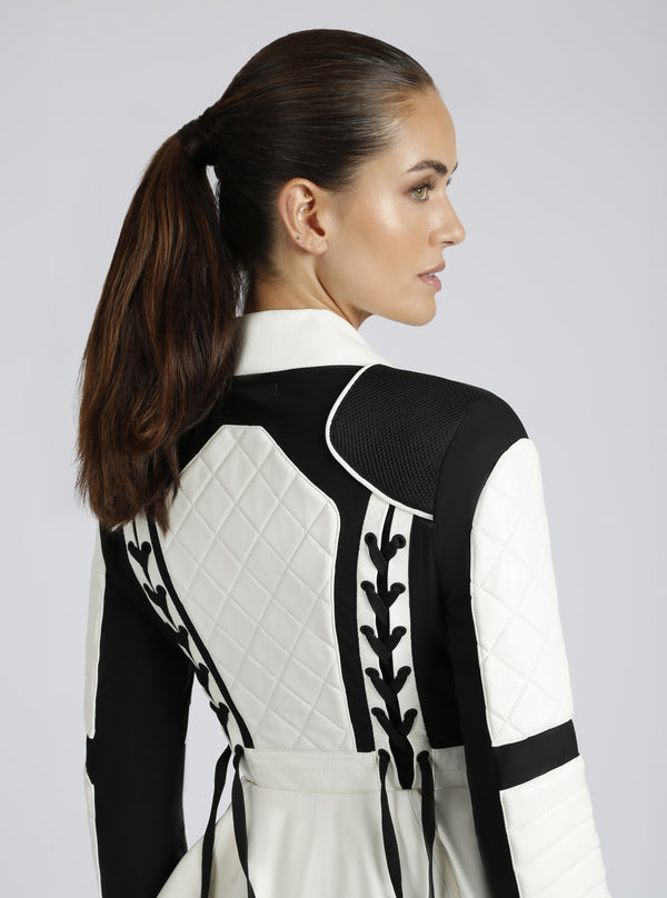 blanc noir Moto Mesh LEATHER Peplum Jacket White/Black