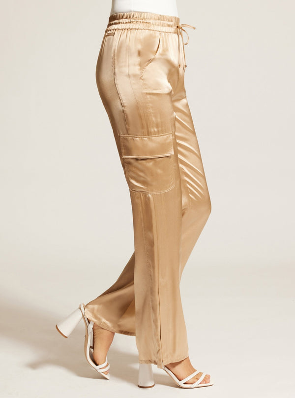 Blanc Noir Silk Wide Leg Pant Gold Trims Irish Cream/Gold