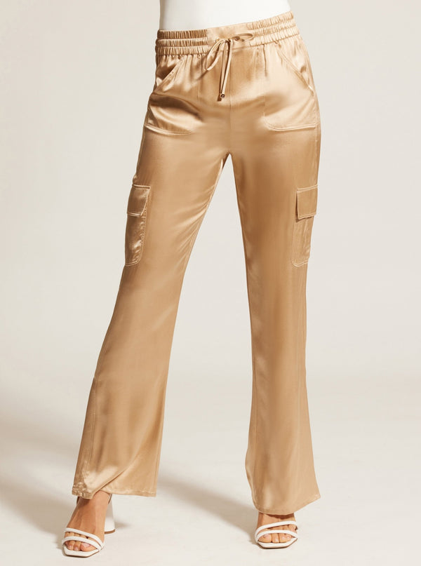 blanc noir Silk Wide Leg Pant Gold Trims Irish Cream/Gold