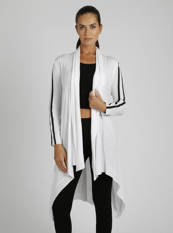 Blanc Noir Sporty Drape Front Cardigan Optic White / Black