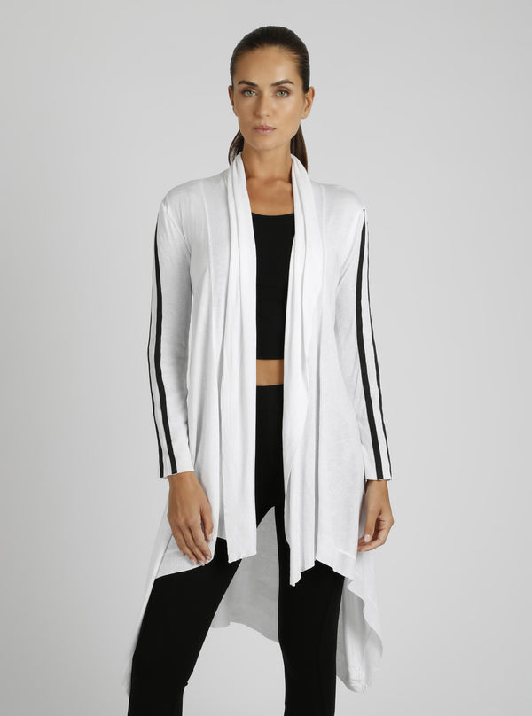 Blanc Noir Sporty Drape Front Cardigan Optic White / Black