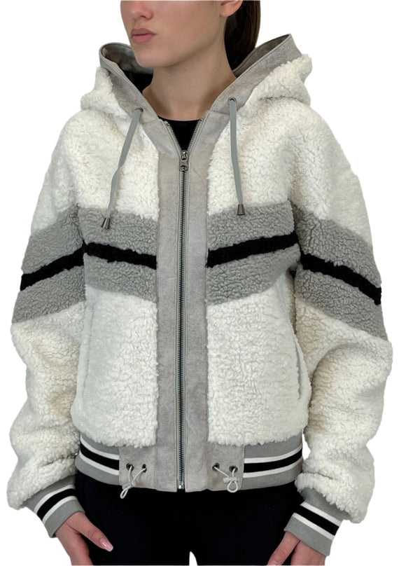 Blanc Noir Sporty Shearling Hoodie Cloud Dancer Combo