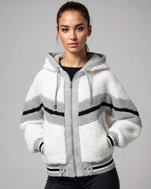 blanc noir Sporty Shearling Hoodie Cloud Dancer Combo