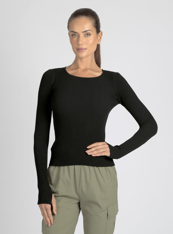 Blanc Noir Two Tone Rib Long Sleeve Top Bright White