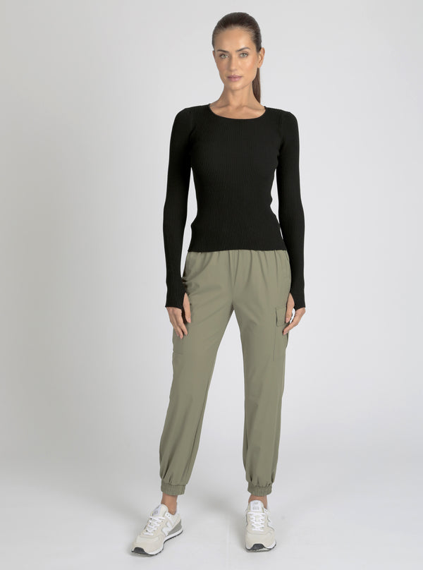 Blanc Noir Two Tone Rib Long Sleeve Top Bright White