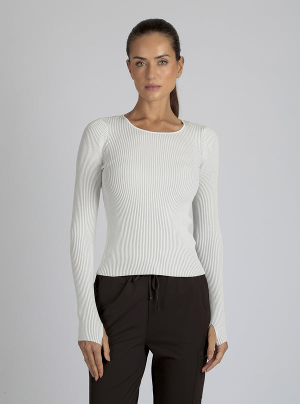 blanc noir Two Tone Rib Long Sleeve Top Bright White