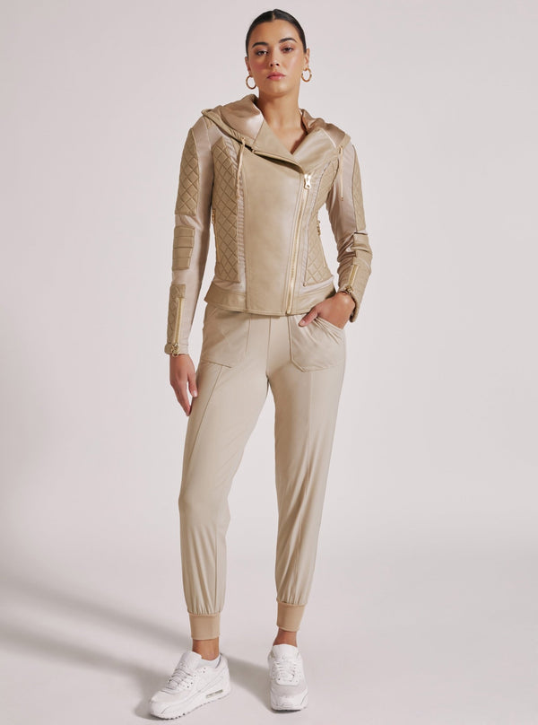 Blanc Noir VOYAGE HOODED MOTO WITH GOLD TRIMS Irish Cream/Gold