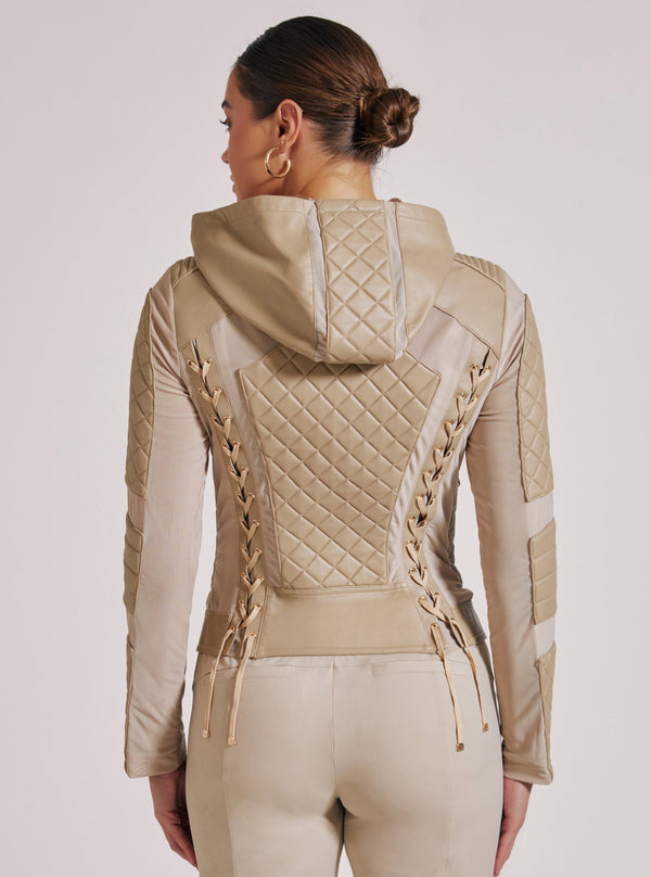 Blanc Noir VOYAGE HOODED MOTO WITH GOLD TRIMS Irish Cream/Gold