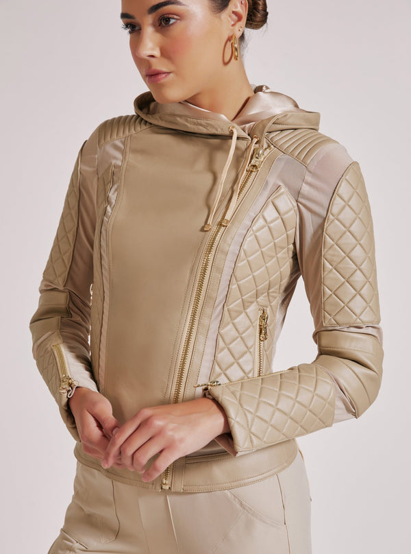 Blanc Noir VOYAGE HOODED MOTO WITH GOLD TRIMS Irish Cream/Gold