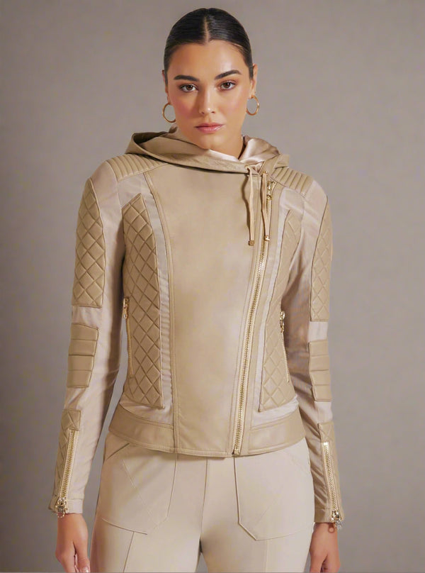 blanc noir VOYAGE HOODED MOTO WITH GOLD TRIMS Irish Cream/Gold