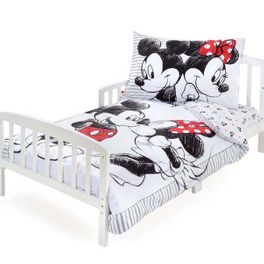 blancho bedding 3-Piece Disney White Minnie Kisses Mickey Toddler Bedding Set