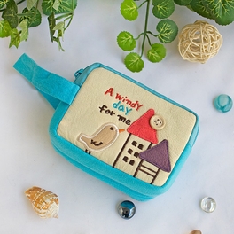 Blancho Bedding [A Windy Day For Me] Embroidered Applique Pouch Bag / Cosmetic Bag / Carrying Case (4.9*3.7*2.4)