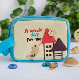 blancho bedding [A Windy Day For Me] Embroidered Applique Pouch Bag / Cosmetic Bag / Carrying Case (4.9*3.7*2.4)