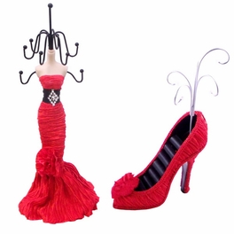 Blancho Bedding Alina - A Dress Up Doll Necklace Display & Shoe Ring Display Jewelry Holder Combo (Red)