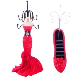 blancho bedding Alina - A Dress Up Doll Necklace Display & Shoe Ring Display Jewelry Holder Combo (Red)
